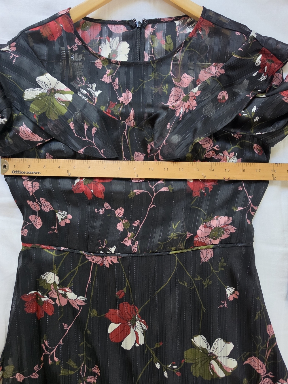 Adrianna Papell Black Floral Long-Sleeve Ruffle Dress with Pink & Red Blooms - Picture 3 of 9